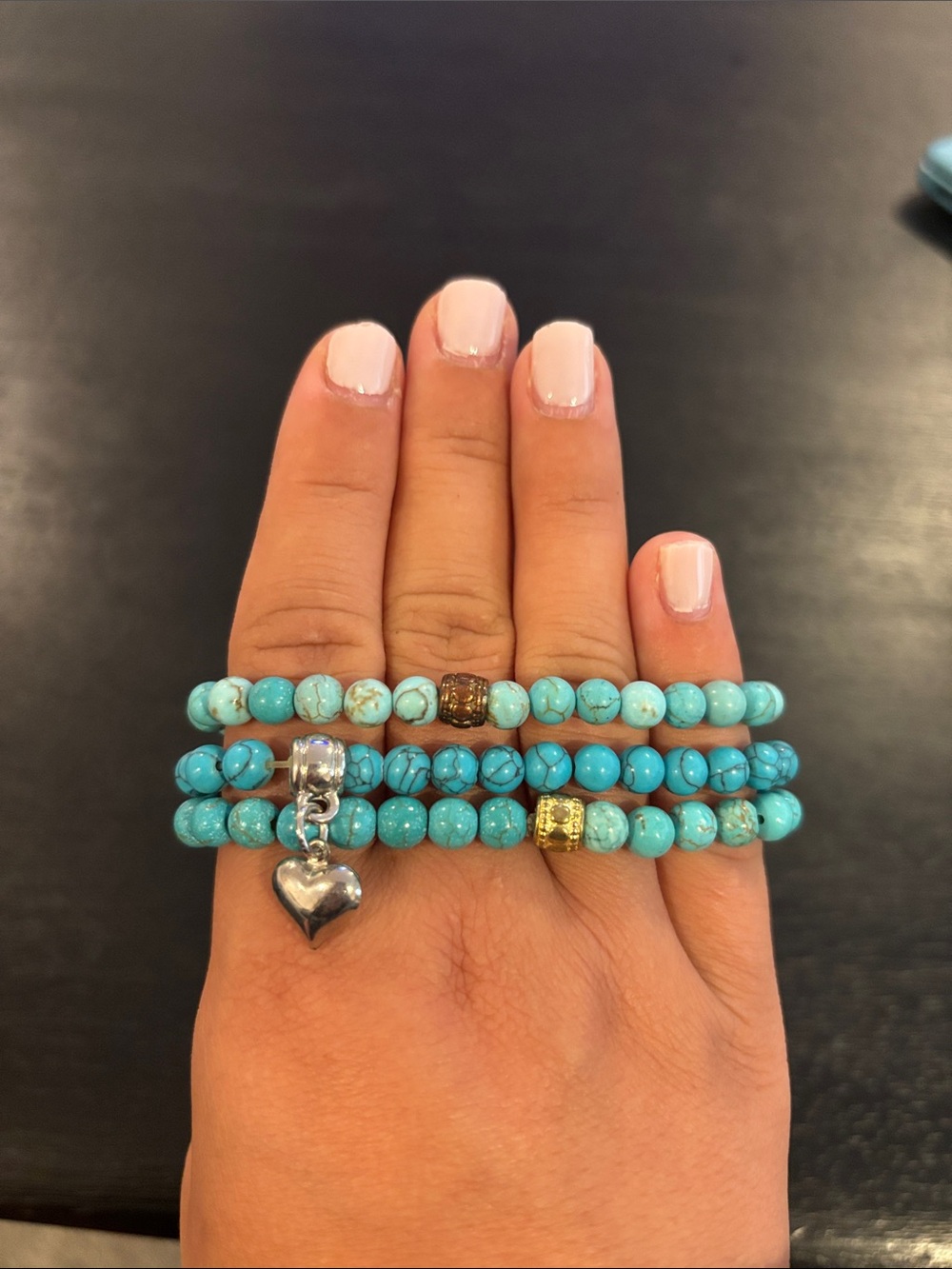 3 Turquoise Beaded Stretch Bracelets - Picture 6 of 6